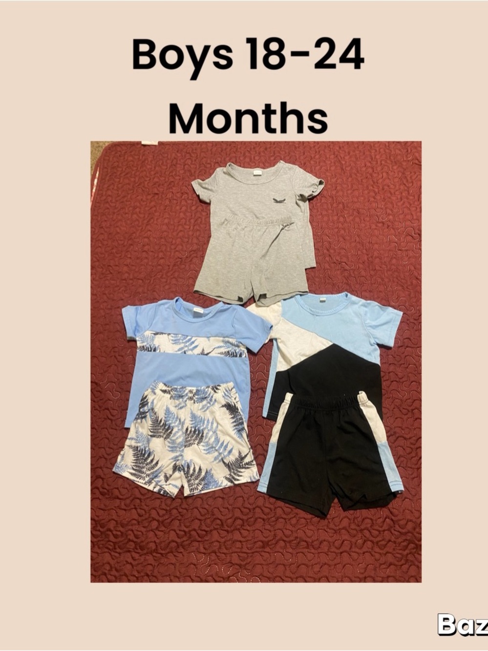 Boys Short Sleeve Tops & Shorts Sets Bundle- Blue, Black, Gray Size 18-24 Months